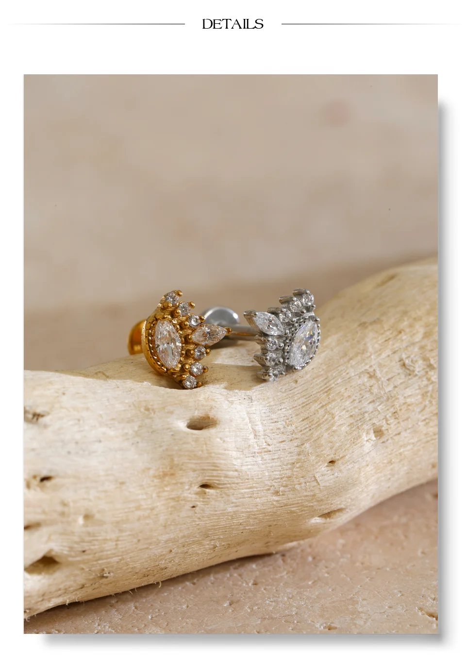 Yhpup 1 Stück 316 Edelstahl Zirkonia Flache Ohrringe 18K PVD-Beschichtung Zarter Trendiger Kleiner Piercing-Schmuck Großhandel – Detail 12