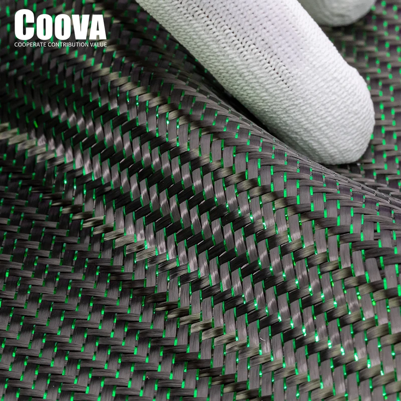 F255 COOVA Green Tinsel & Carbon Fiber Cloth Mixed Twill Tela Fibra De Carbono Carbon Fabric Jacquard Width 200mm/300mm For DIY