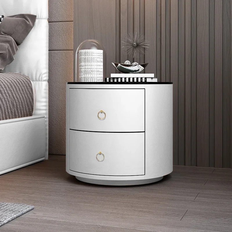 Multifunctional Intelligent Bedside Table Round Leather Wireless Charging Fingerprint With Lock