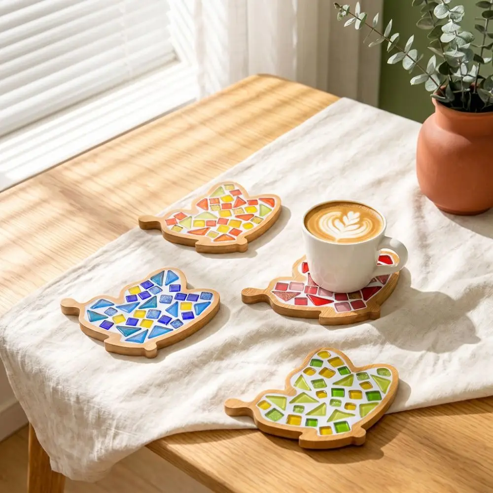 Mixed Color DIY Mosaic Coaster Bamboo Glass Mosaic Drinking Cup Pad Heat-resistant DIY Materials Kit Handmade Drinkware Tray