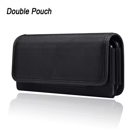Universal Nylon Waterproof Two 2 Pouch Phone Belt Clip Case Holder For Samsung A56 A55 A53 A73 S24 S23 S22 Men Waist Bag Holster