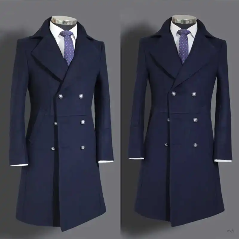 

Classic Men Overcoat Wool Blends Notched Lapel Double Breasted Wedding Tuxedos Plus Size Autumn Winter One Piece Customized