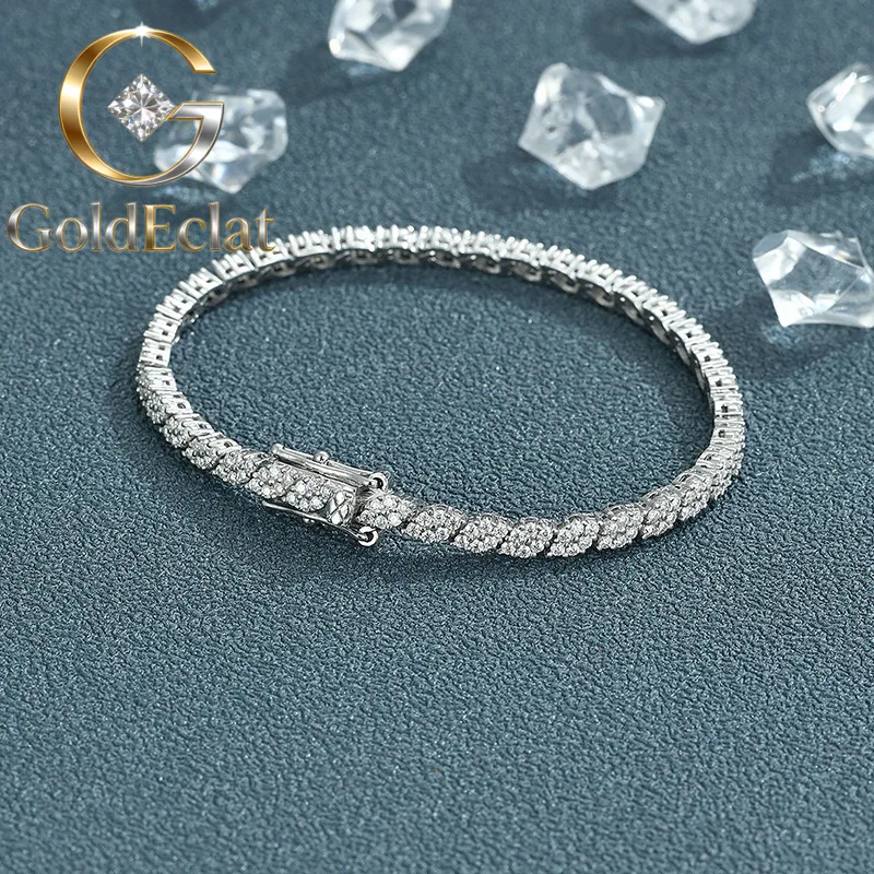 GoldEclat  Luxury Solid Platinum PT950 Women's Diamond Prismatic Bracelet All-Match Instagram Style Trendy Tennis Bracelet