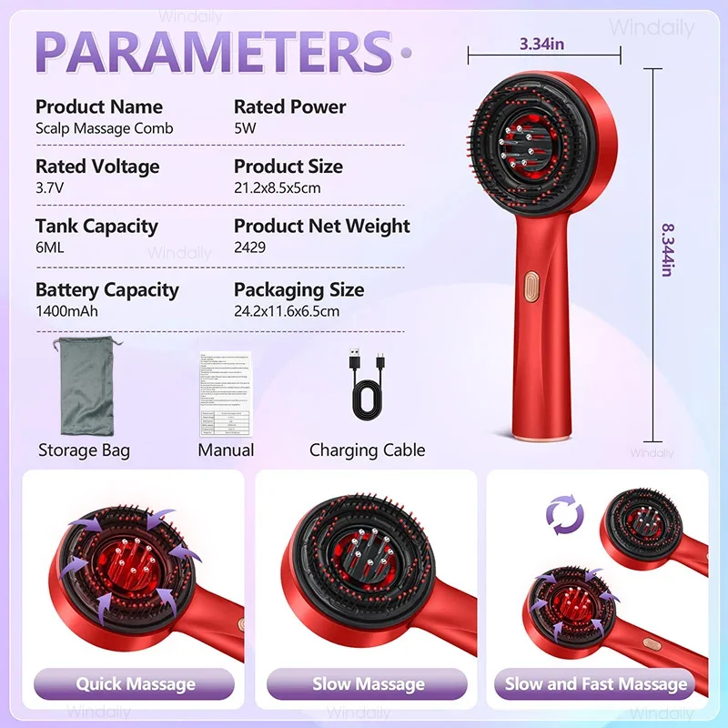 

Emeka красный свет терапия расческа для массажа головы аппликатор для масла для волос водостойкая вибрация роста волос электрический массажер для кожи головы щетка