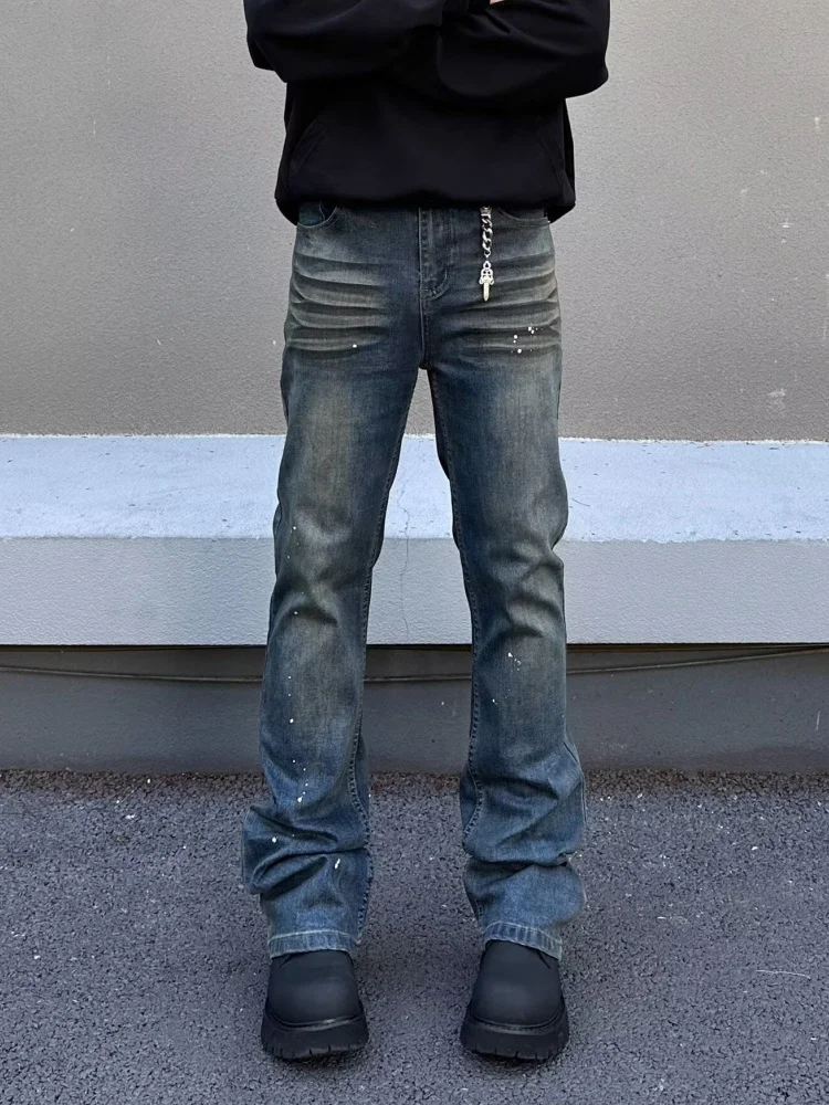 2026 Trashy Y2K Streetwear Washed Blue Slim Distressed Jeans Pants For Men 90S Vintage Clothes Straight Gothic Denim Trousers