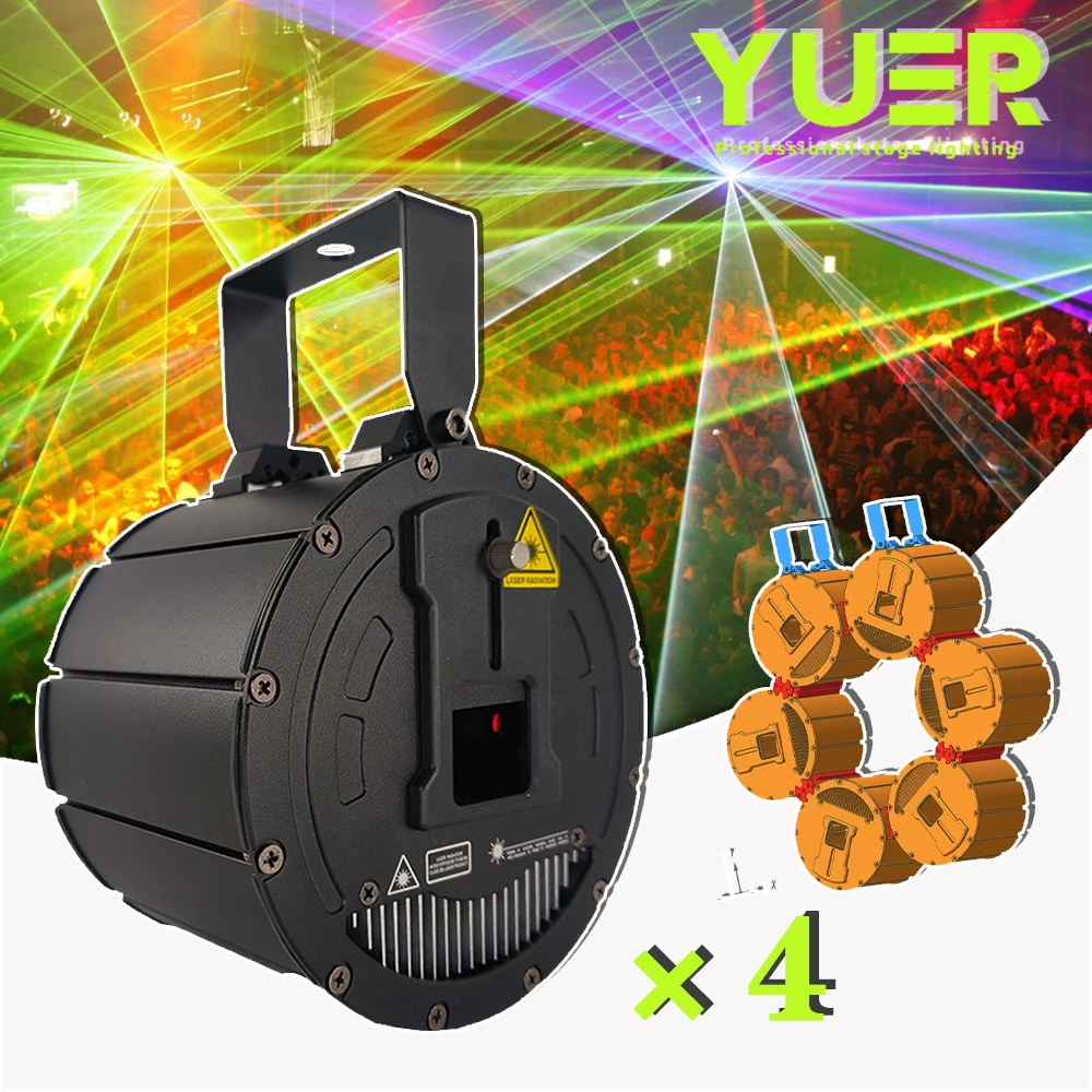 

4Pcs/Lot Yuer 2W 3W 5W RGB Laser light 15K scanning Unlimited splicing Stage effect IP44 Waterproof DMX for Disco DJ wedding bar