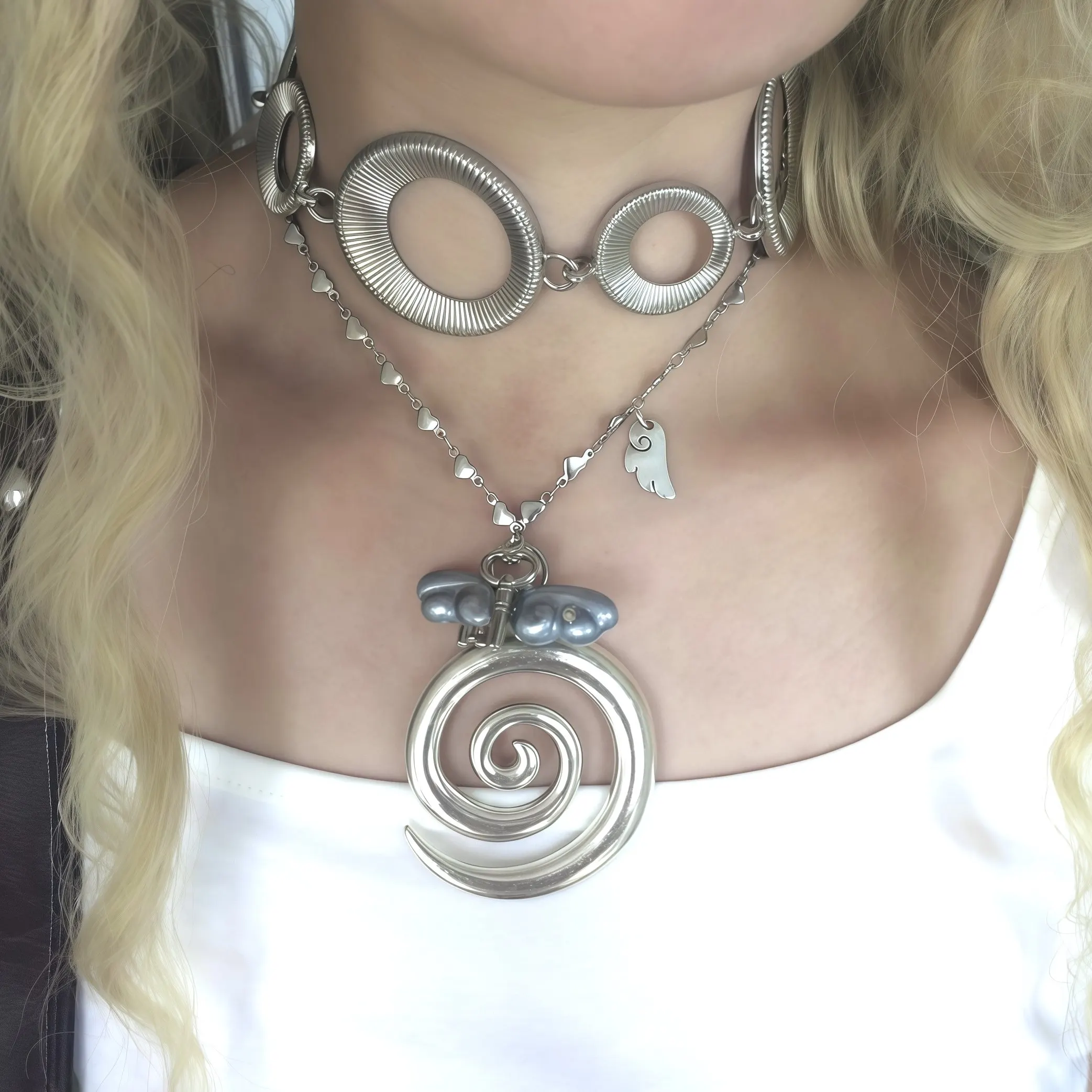 Original Early Flavor Tengman Vortex Necklace Choker Korean Silver Low Saturation Atmosphere Subcultural Y2K Decoration