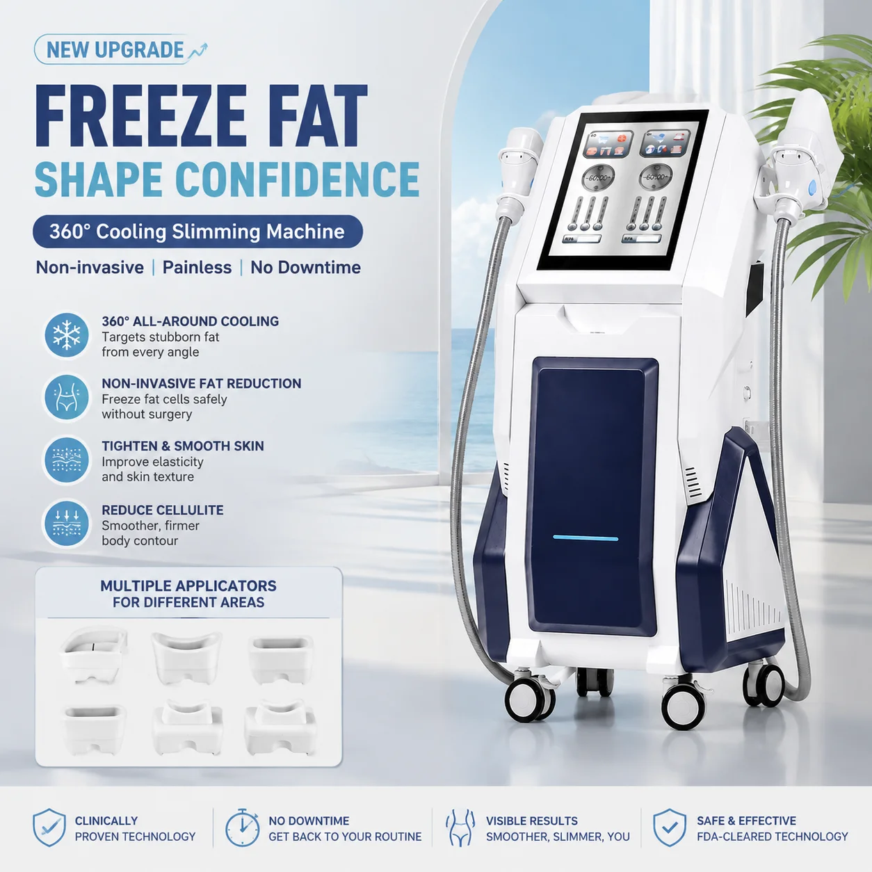 Fat Freezing Machine Body Sculpting Slimming Device Non-Invasive Cold Lipolysic with 360° Cooling Technology for Belly Arms Back