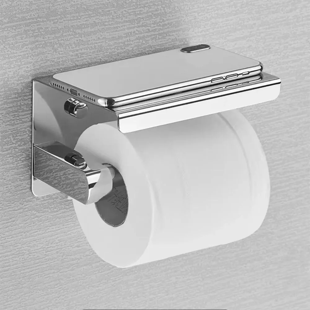 

Stainless Steel Toilet Paper Holder with Phone Holder Wall Mounted Paper Towel Stand Storage Organizer Anti-corrosion
