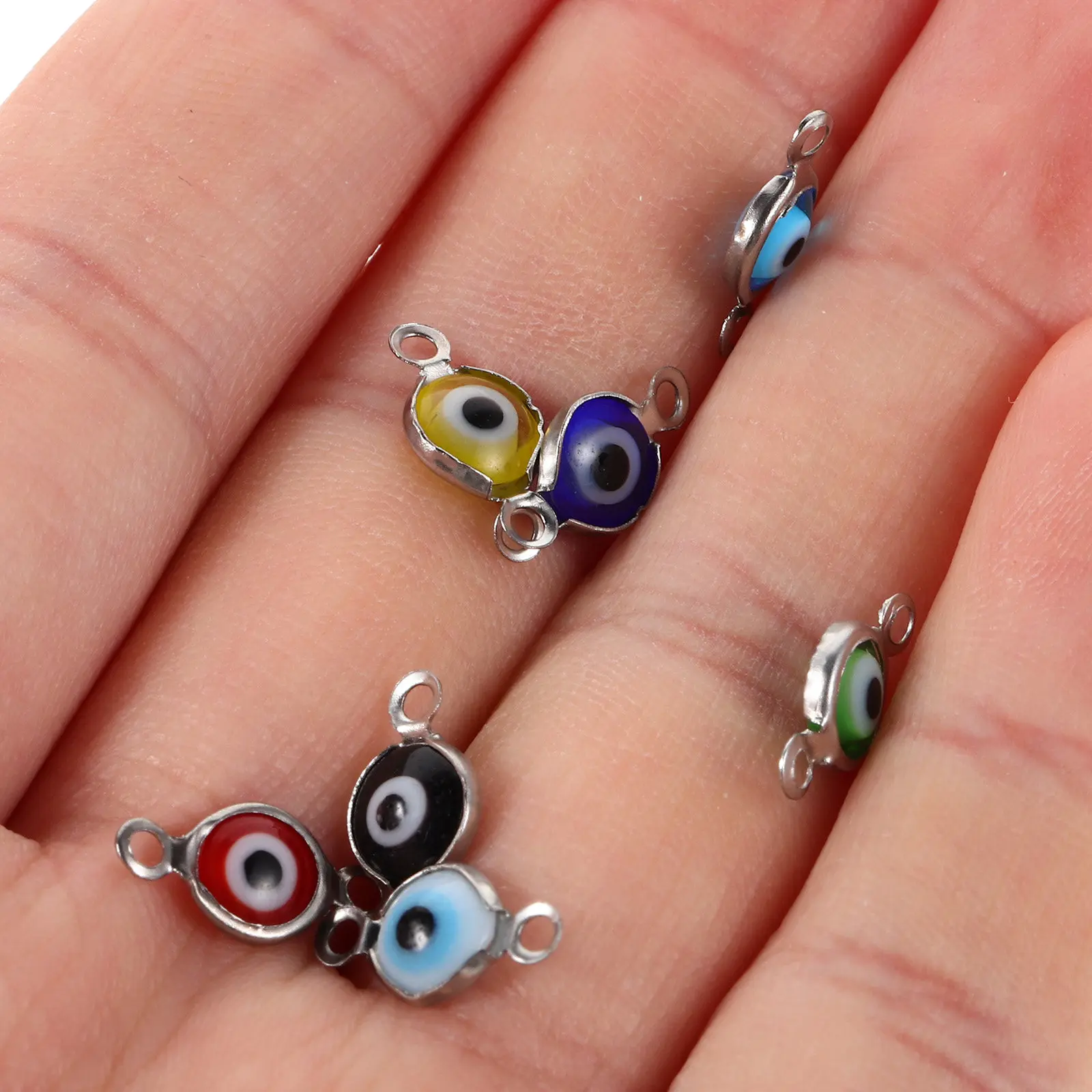 

70 шт. подвесок-коннекторов «Злой глаз» из нержавеющей стали, круглые, с двойной петлей, для изготовления ювелирных изделий своими руками, для браслетов и ожерелий