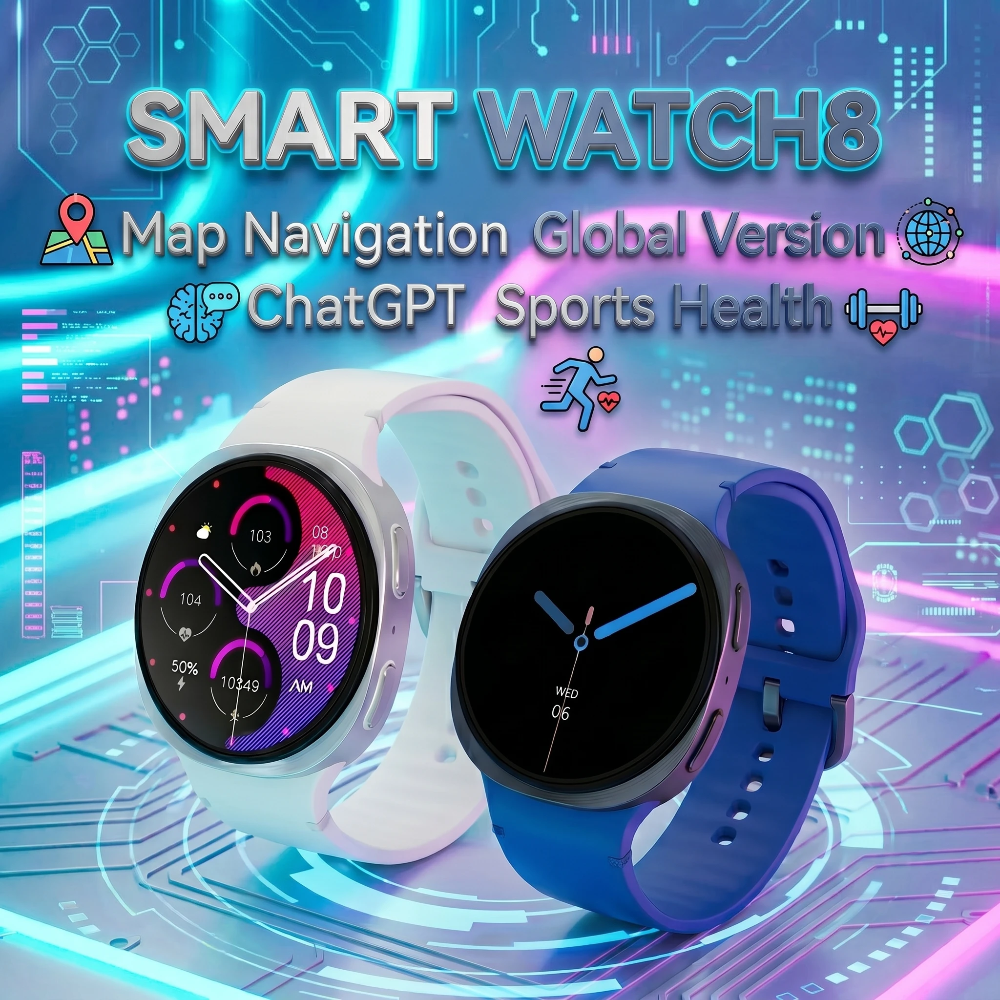 

2026 HD8 Sport Smart Watch 1.46 inch Bluetooth Call AI Smartwatch IP68 Waterproof Heart Rate Health Monitor Fitness Tracker