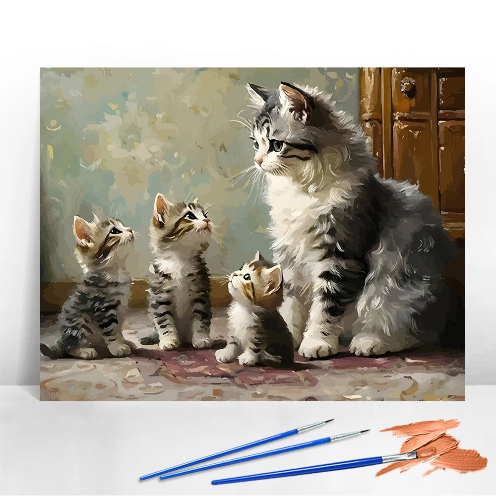 DIY Digital Oil Painting Cat Kitten Painting By Numbers On Canvas Animal Drawing On Canvas Arts And Crafts Home Decoration