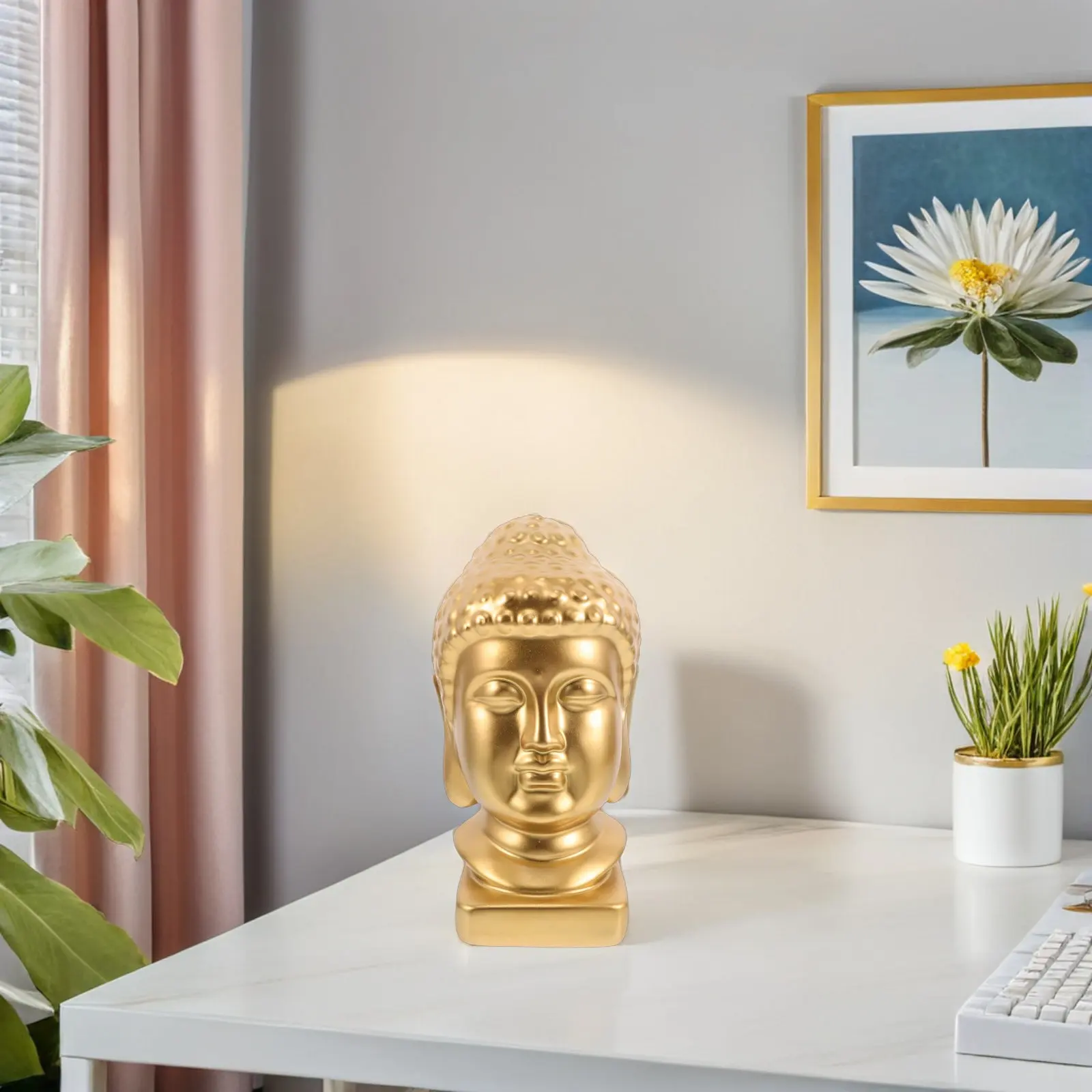 Resin Buddha Head Art Statue Elegant Detailed Sculpture for Living Room Entryway Meditation Feng Shui Spiritual Decor Home