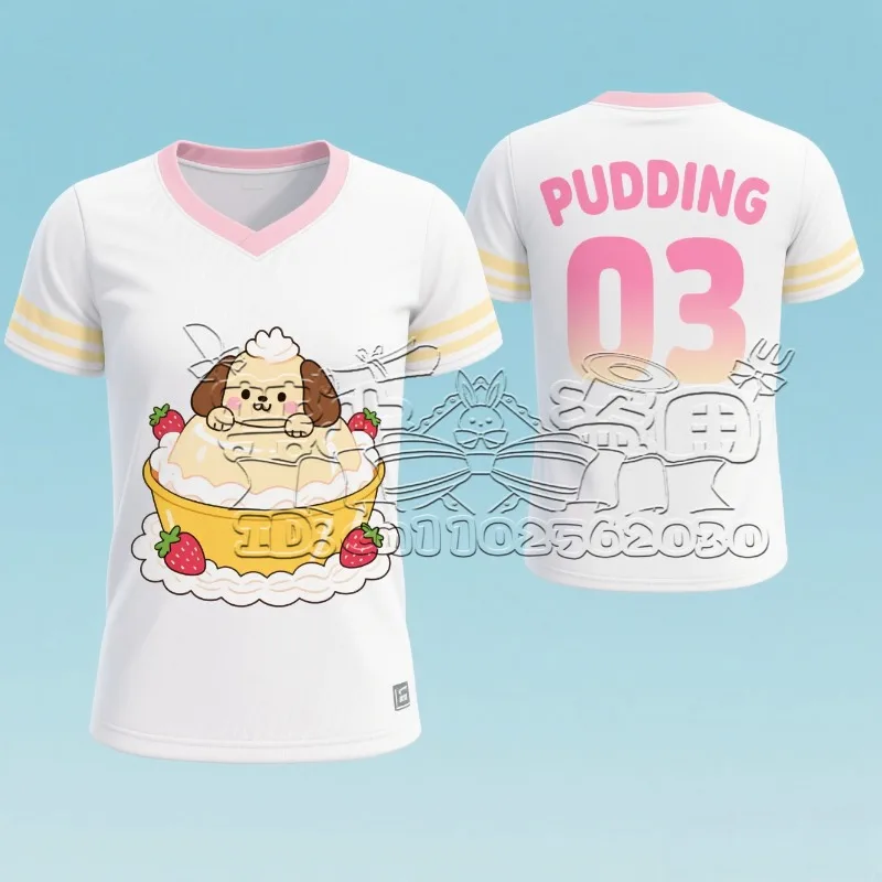 NewBest-sellingSanlioClassicCartoonT-shirt المرأة الكبار نسخة الأطفال بودنغ الكلب لطيف ثلاثية الأبعاد مطبوعة فضفاضة قصيرة الأكمام قميص