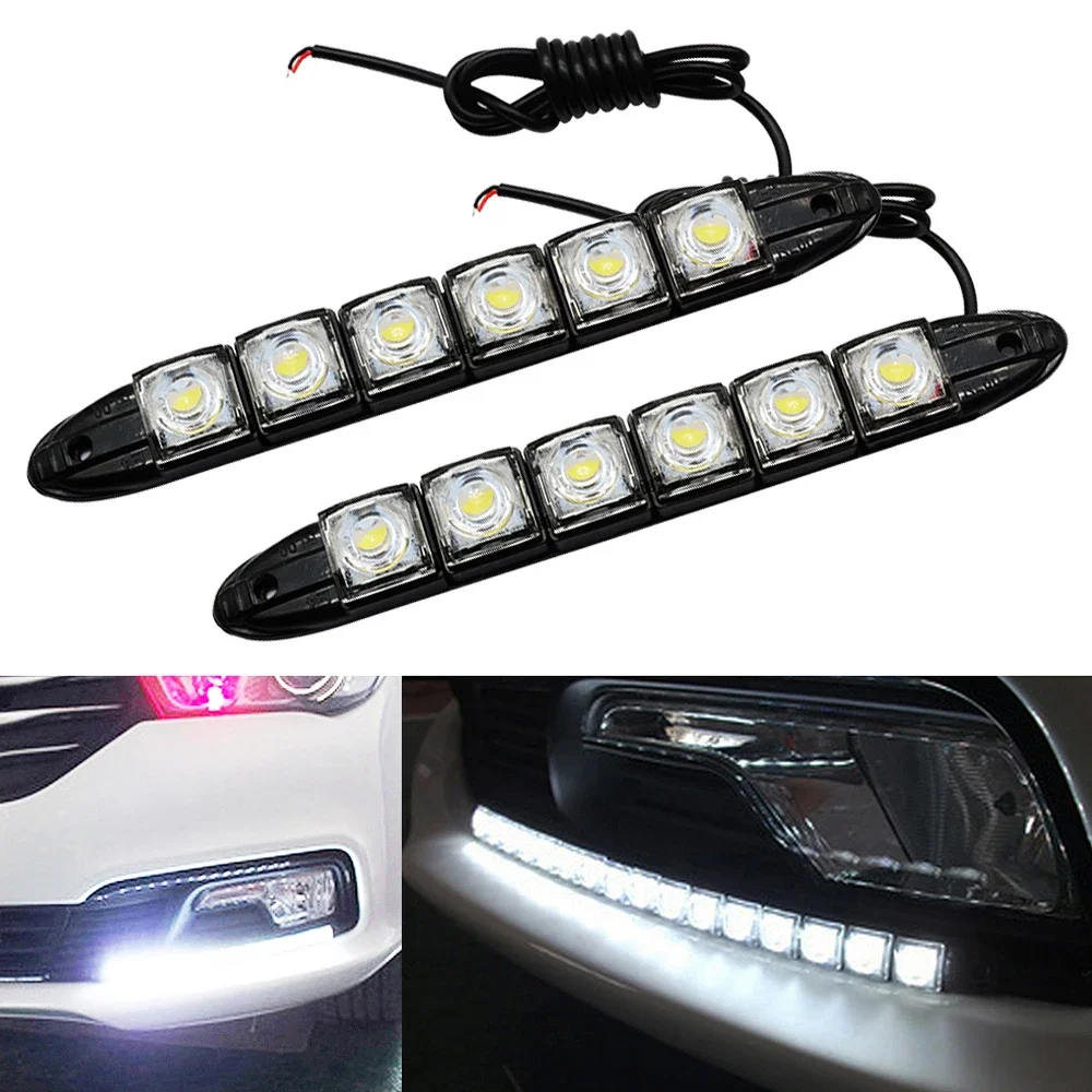 2PCS Daytime Running Lights Car Drl Led DC 12V White COB Fog Bulb Flexible Silicone Auto Turn Signal ReverseBrake Trunk DayLight