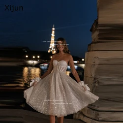 Xijun-vestido de noiva longo, sem mangas, tule, com glitter, para o baile, para a noiva, vestido de noite