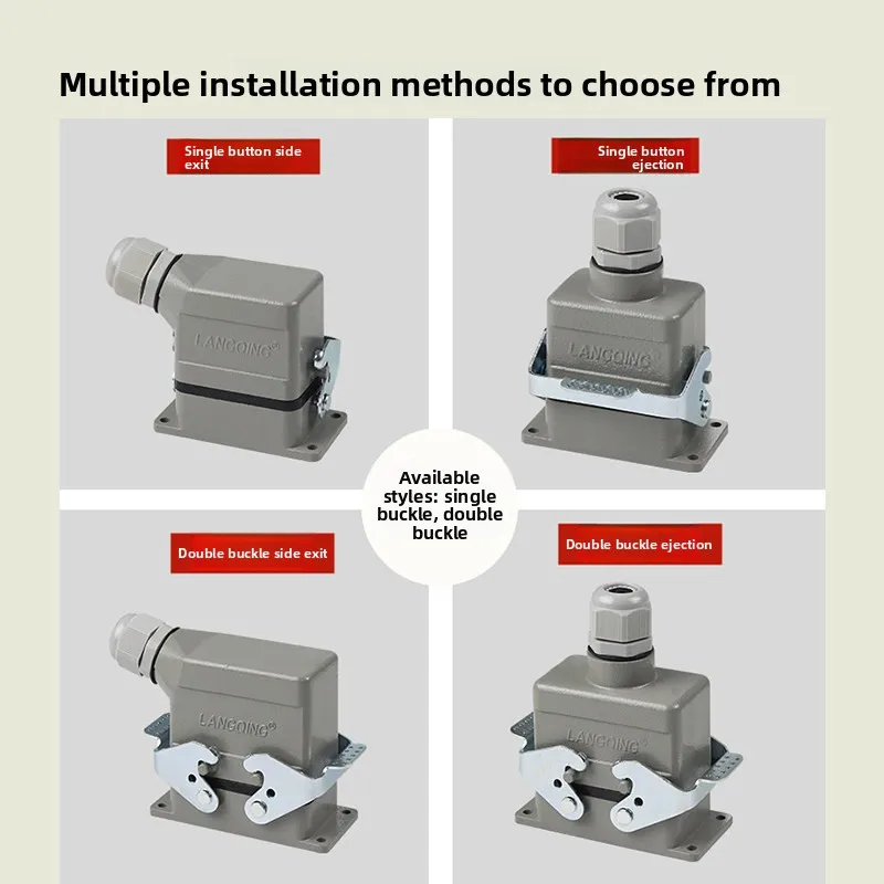 

Rectangular Heavy Duty Connector HE-4P, 6P, 10P, 16P, 20P, 24P High Base Surface Mount Aviation Plug and Socket
