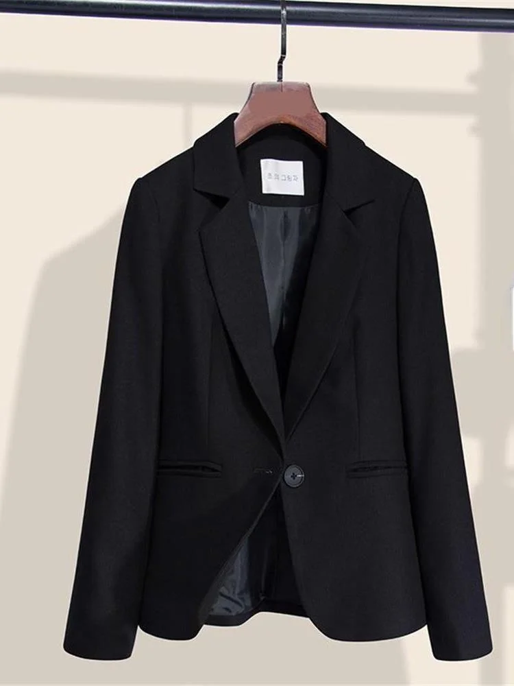 

Черный приталенный повседневный женский пиджак в корейском стиле, профессиональный, с длинным рукавом, весна-осень, Cleanfit
