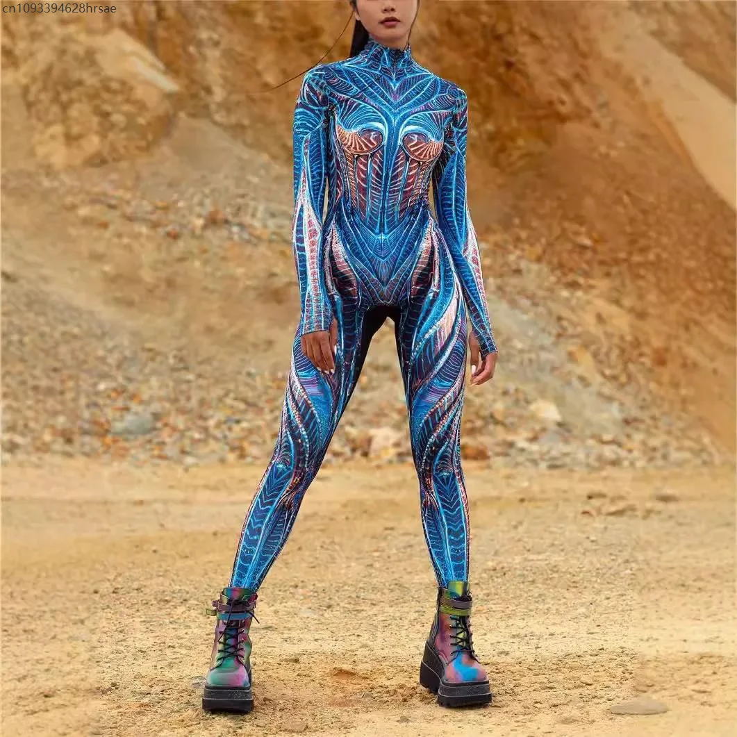 

Colorful 3D Printing CyberPunk Rainbow Jumpsuit Halloween Holiday Party Cosplay Costume Elastic Bodysuits Rompers Women Zentai