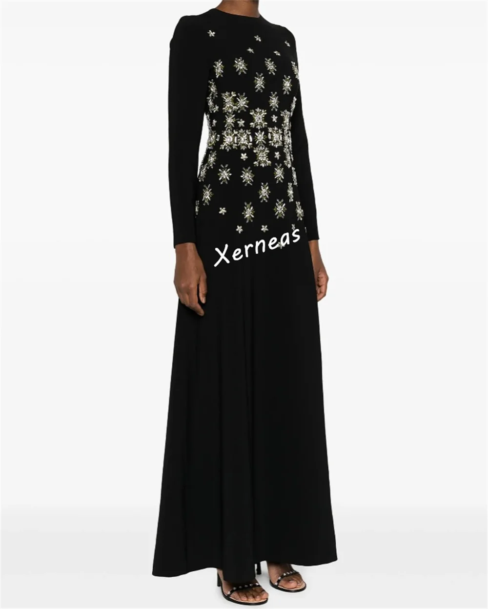 Personalizado clássico mangas compridas gola alta a linha vestidos longos vestidos de noite femininos sob medida ocasião elegante vestido de festa