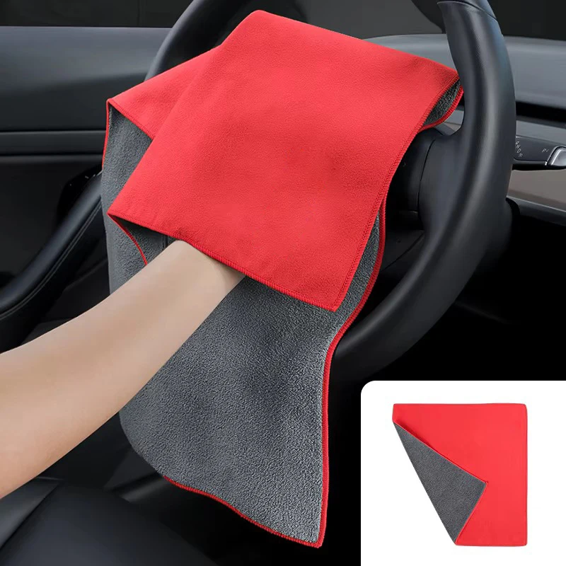 2 Pack Double-Layer Suede Microfiber Car Cleaning Towels, 30x60cm Super Absorbent Soft Drying Cloths for Car Washing, Detailing