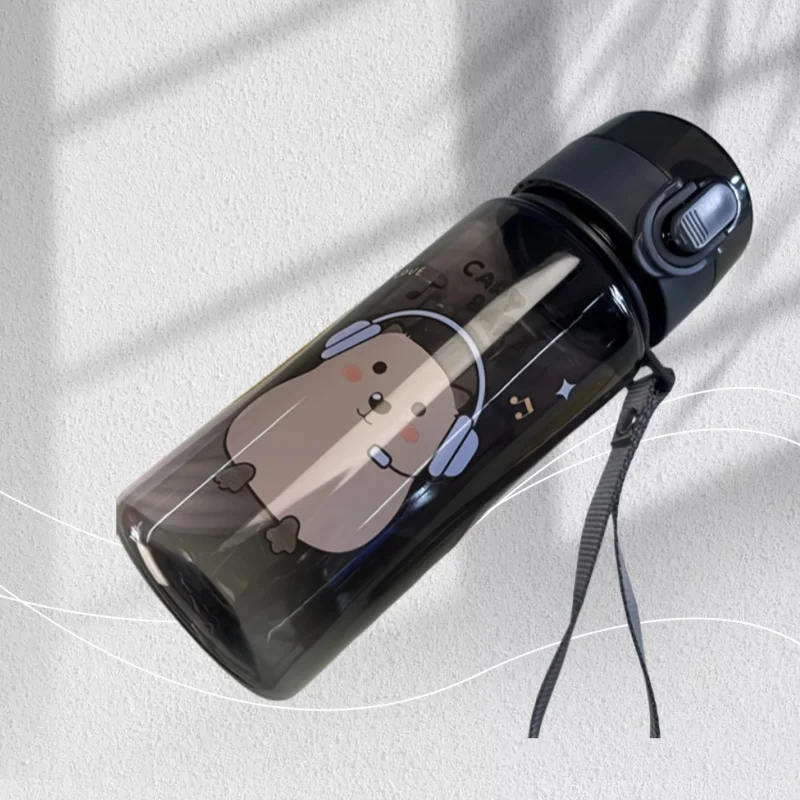 400 مللي كابيبارا كوب شفاف زجاجة ماء كرتونية لطيفة مع حزام حمل مانعة للتسرب المحمولة كوب للشرب في الهواء الطلق زجاجة رياضية