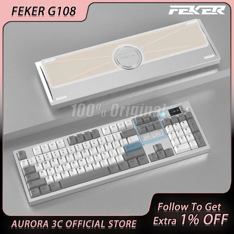 Feker G108 Aluminum Alloy Mechanical Keyboard Gasket Top With Screen 3mode Wireless Keyboard Esport Hot Swap Rgb Gaming Keyboard