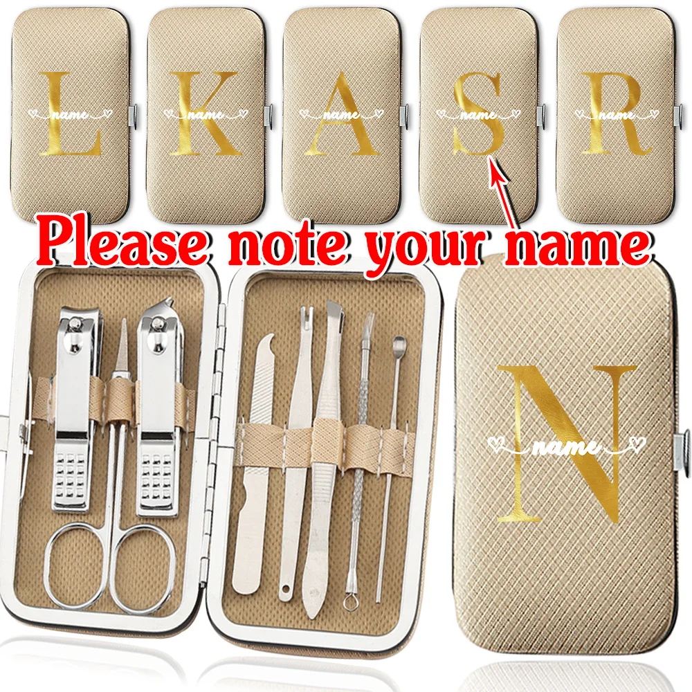 

Customized Name 8Pcs Manicure Tools Pedicure Set Stainless Steel Nail Clippers Kit Portable Nail Cutter Organizer Grooming Box