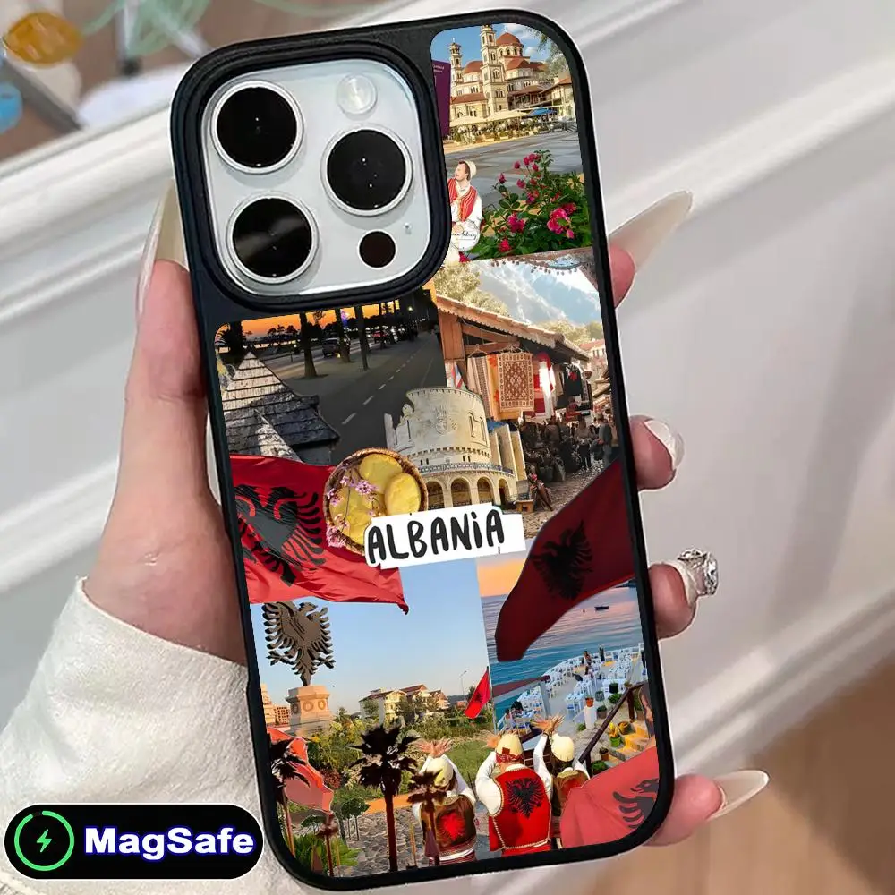 

Чехол для мобильного телефона с флагом Албании для iPhone 17, 16, 15, 14, 13, 12, 11 Air Pro Max Plus Magsafe, матовая поверхность, красочный чехол