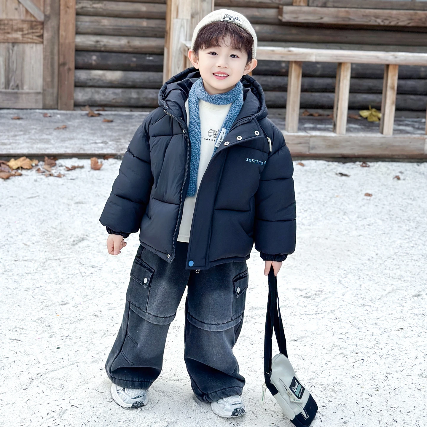 

Зимняя утепленная куртка-пуховик для мальчиков, модное теплое водонепроницаемое пальто из хлопка с воротником-стойкой, длинными рукавами и застежкой-молнией