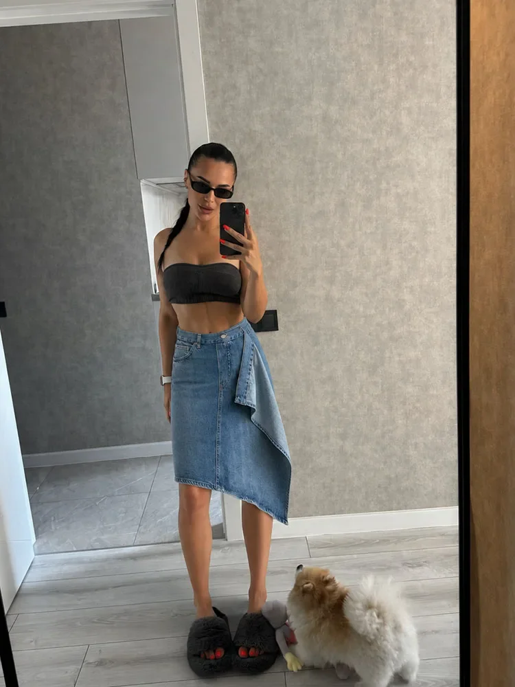New Chic Trendy Light Blue Denim Skirt Women Spring Summer Stylish Mid Waist Relaxed Fit Street Wear Fashion Bottoms