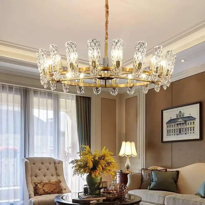 

Light luxury post modern crystal chandelier living room bedroom high grade European retro gold all copper chandelier