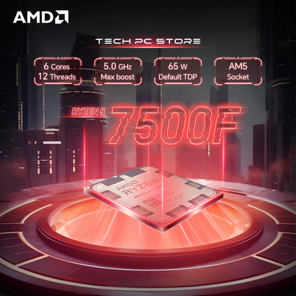 

AMD Ryzen 5 7500F L3=32M 3.7GHz 6-Core 12-Thread R5 7500F Gaming Processor 65W 5NM DDR5 Socket AM5 No Fan