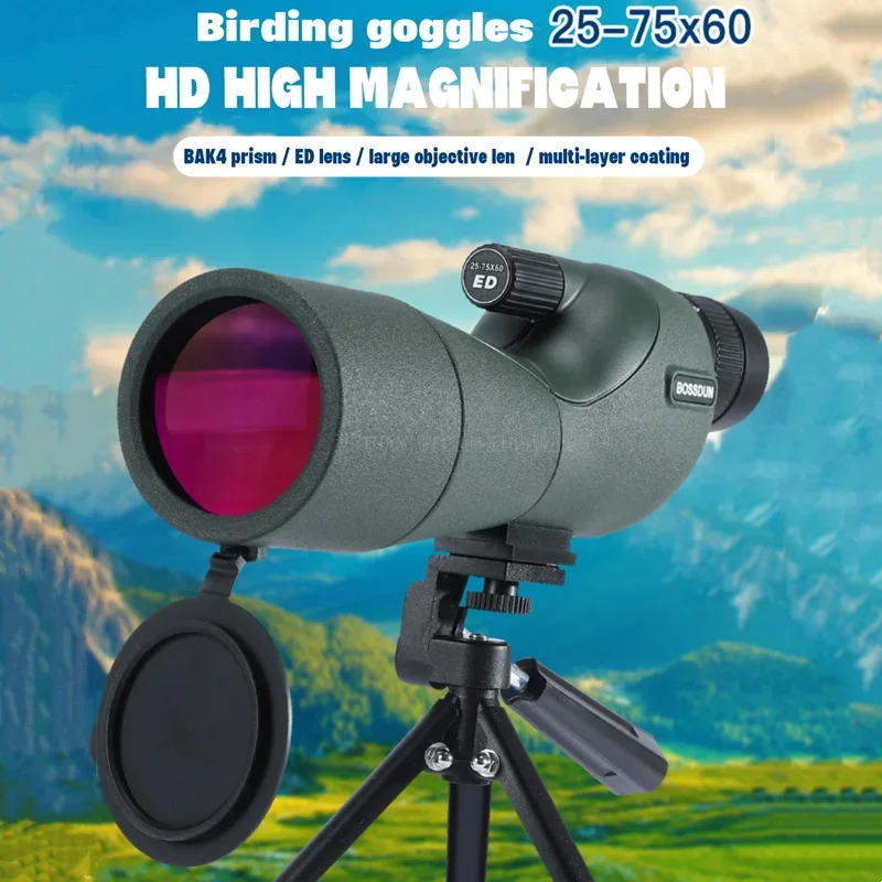 

25-75x60 HD Telescope Zoom Monocular Powerful Telescope Bak4 Prism ED Lens For Outdoor Camping Bird Watching Shooting