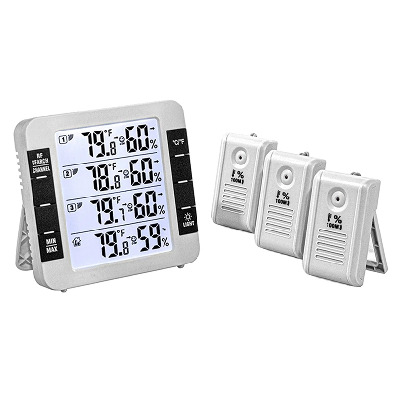 Thermohygrometer Indoor Outdoor Thermohygrometer 100M With 3 Sensors Weather Station For Home & Office