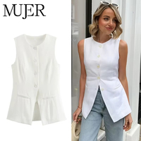 MUJER 2025 White Sleeveless Vest Women Button Summer Vests for Women Jacket Pink Vest Top Women Streetwear Women's Tailored Vest