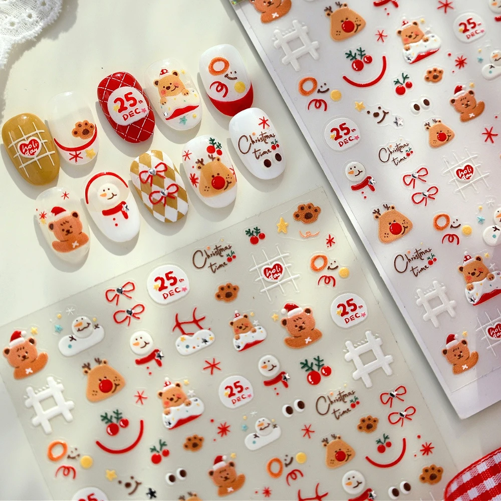 

Christmas Cute Graffit Bear Reindeer Snowman Silver Stars Bowknot Nail Art Stickers Xmas Snowflake Santa Claus Manicure Decals
