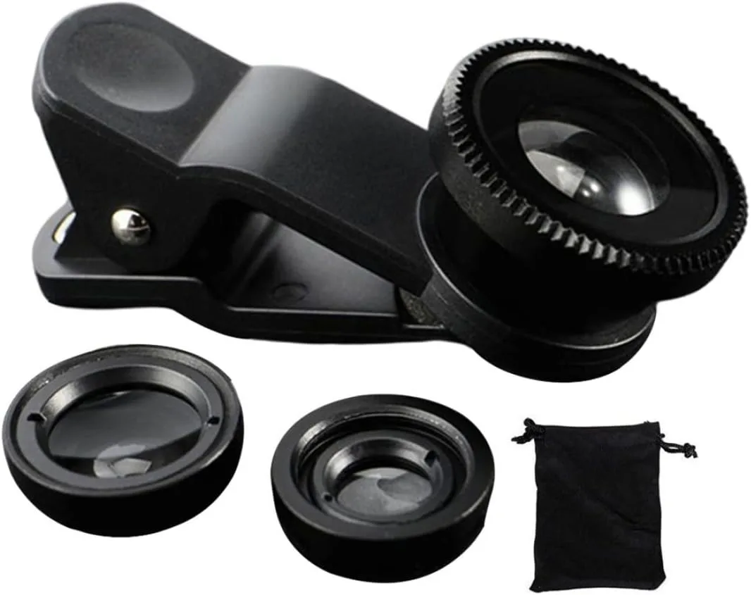 Lensa Kamera Mikro 3 in 1 Fisheye 0.67X Wide Angle untuk iPhone, Lensa Zoom Sudut Lebar Fish Eye pada Smartphone dengan Klip Ponsel