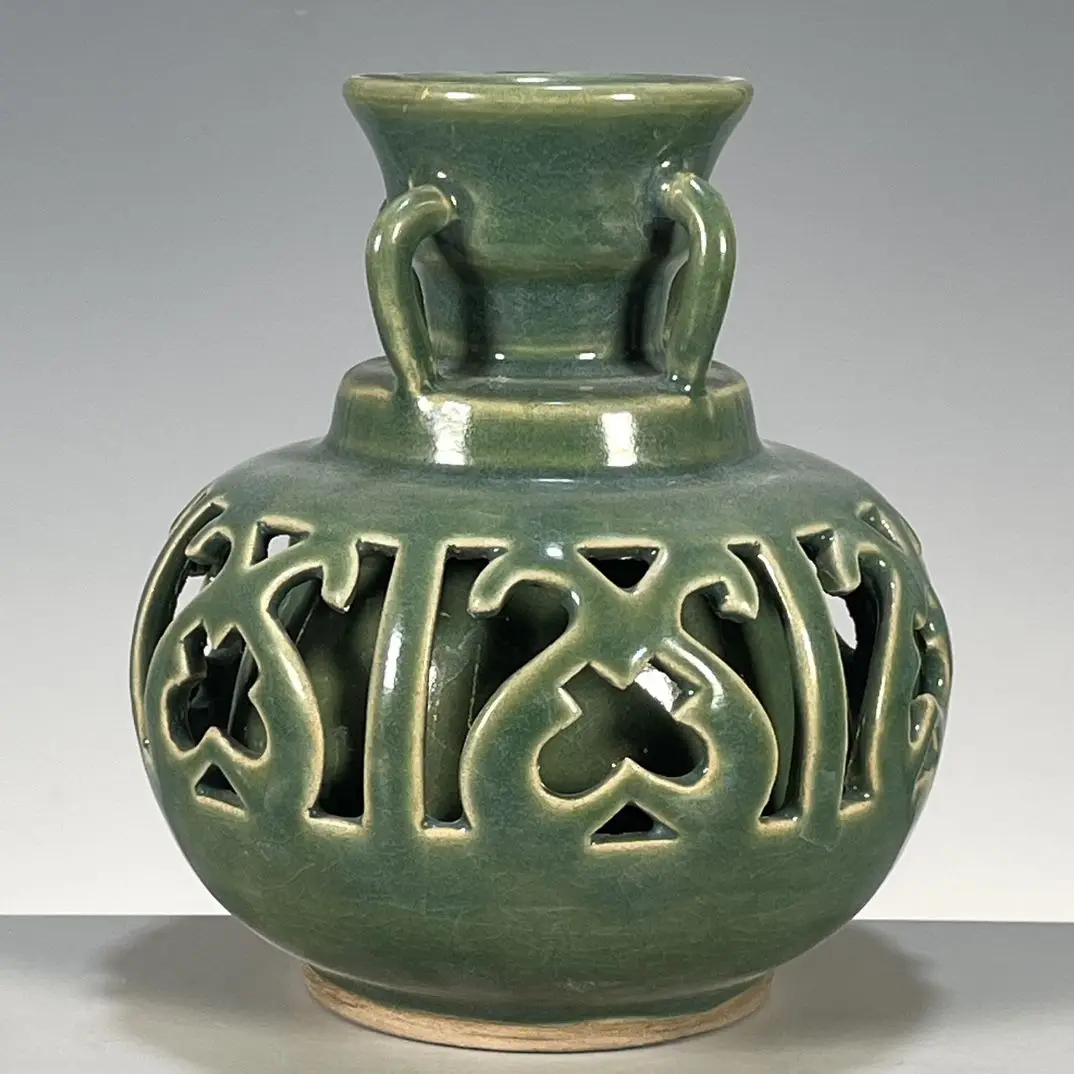 

Китайская антикварная керамическая печь династии Сун Юэ, полый горшок цвета селадона, декоративные украшения для произведений искусства