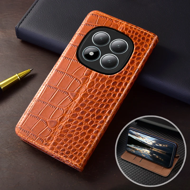 

Флип-чехол для XIAOMI Redmi Note 14S 14 15 Pro Plus 5G с крокодиловым узором, магнитный чехол из воловьей кожи, чехлы-кошельки из натуральной кожи