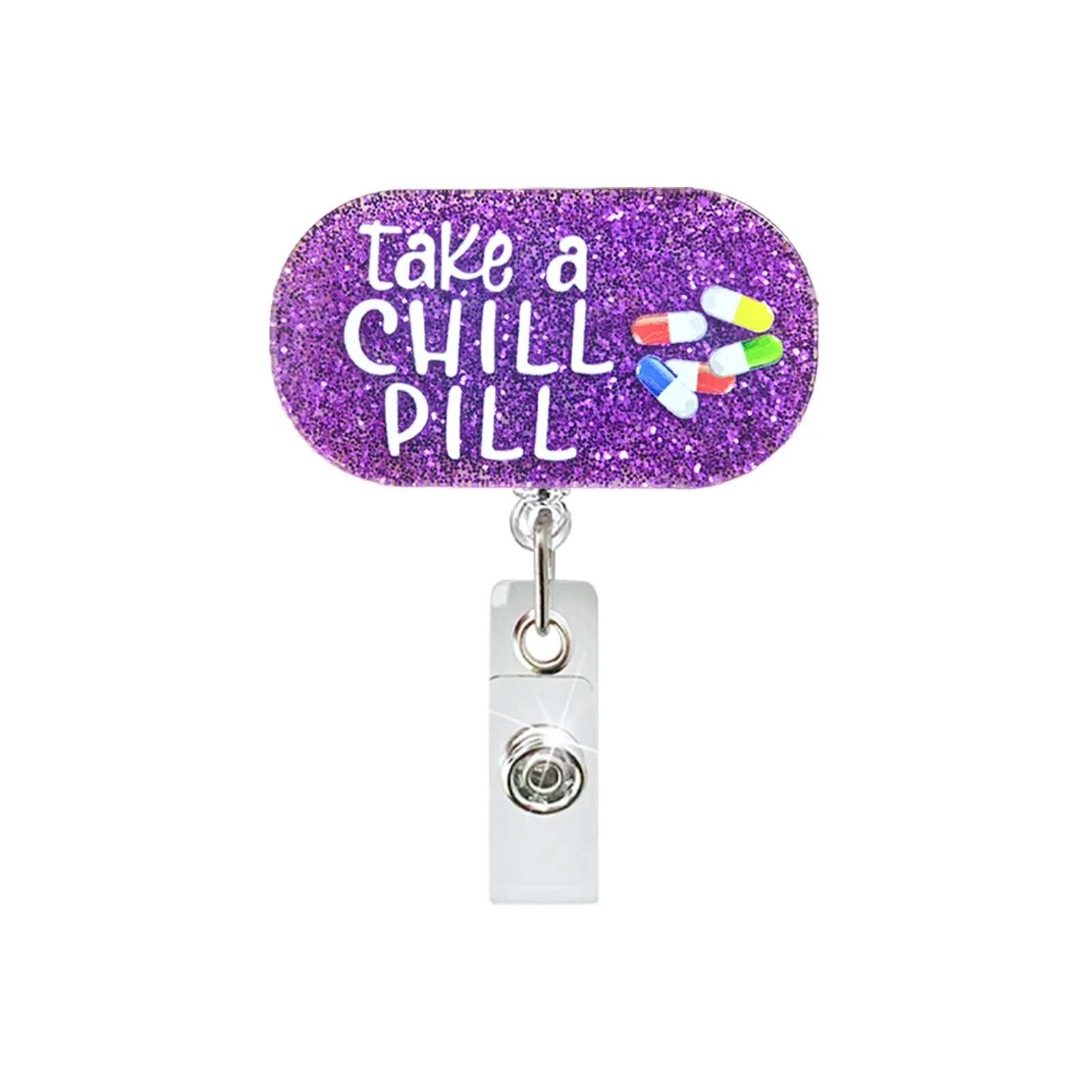 Glitter Acrylic Id Holder Comfortable Alligator Clip Badge Holder  Badge Reel Scratch-Resistant Retractable Badge Reel