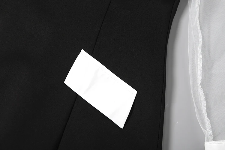 Weird Puss Fashion Mesh-Patchwork-Kleid für Damen, sexy, farbblockierend, trendig, mit Umlegekragen, langen Ärmeln, elegant, für Party und Club, figurbetont – Detail 8
