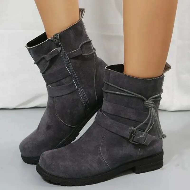 2025 Women Chelsea Boots Ankle Retro Shoes Suede Autumn Winter New Goth Casual Motorcycle Boots Gladiator Walking Zapatos Mujer