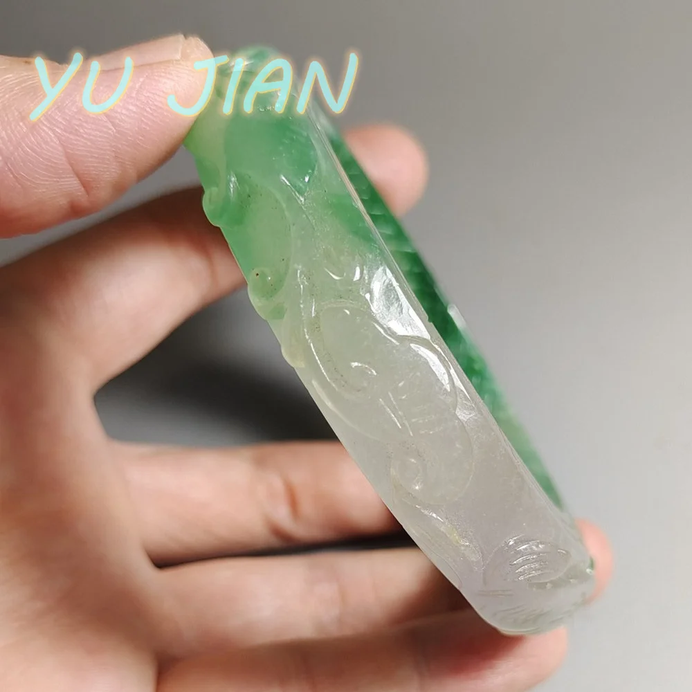 Natural High Quality Green Jade Bangles Hollow Handcarved Jadeite Jewelry