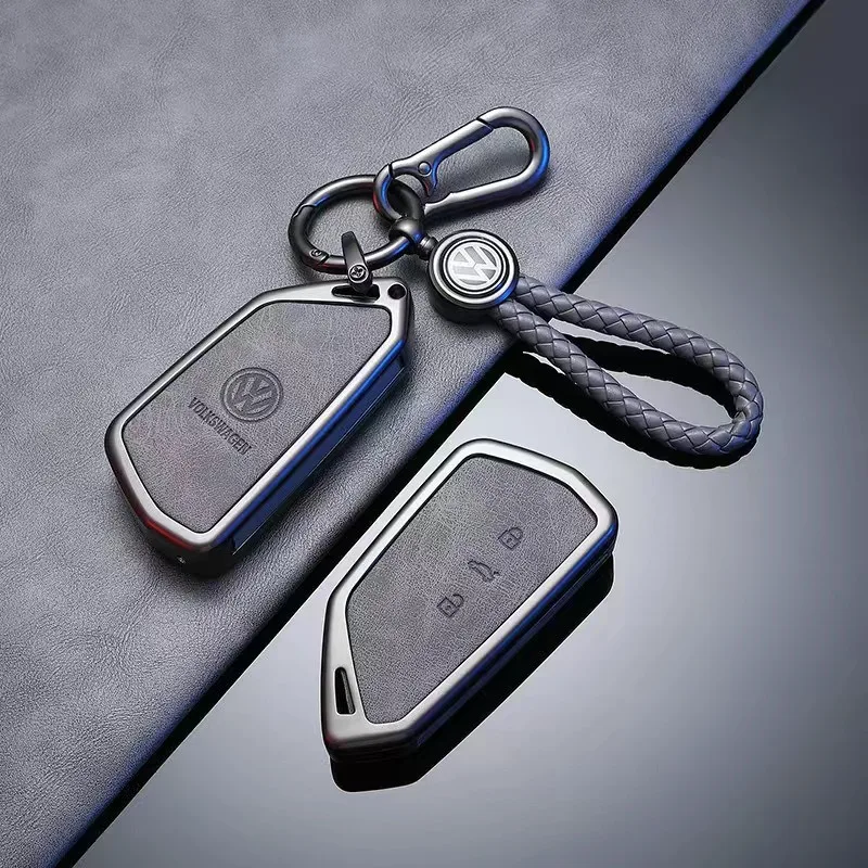 حافظة مفاتيح السيارة المصنوعة من الجلد المصنوع من خليط معدني غطاء كامل لسيارة VW Volkswagen ID.3 ID.4 Golf 8 2022 2023 MK8 ملحقات سلسلة مفاتيح بدون مفتاح للسيارات #1