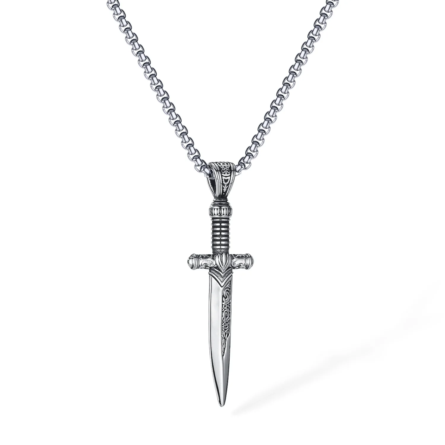 

Vintage Stainless Steel Sword Pendant Necklace – Bold Warrior-Inspired Design for Men