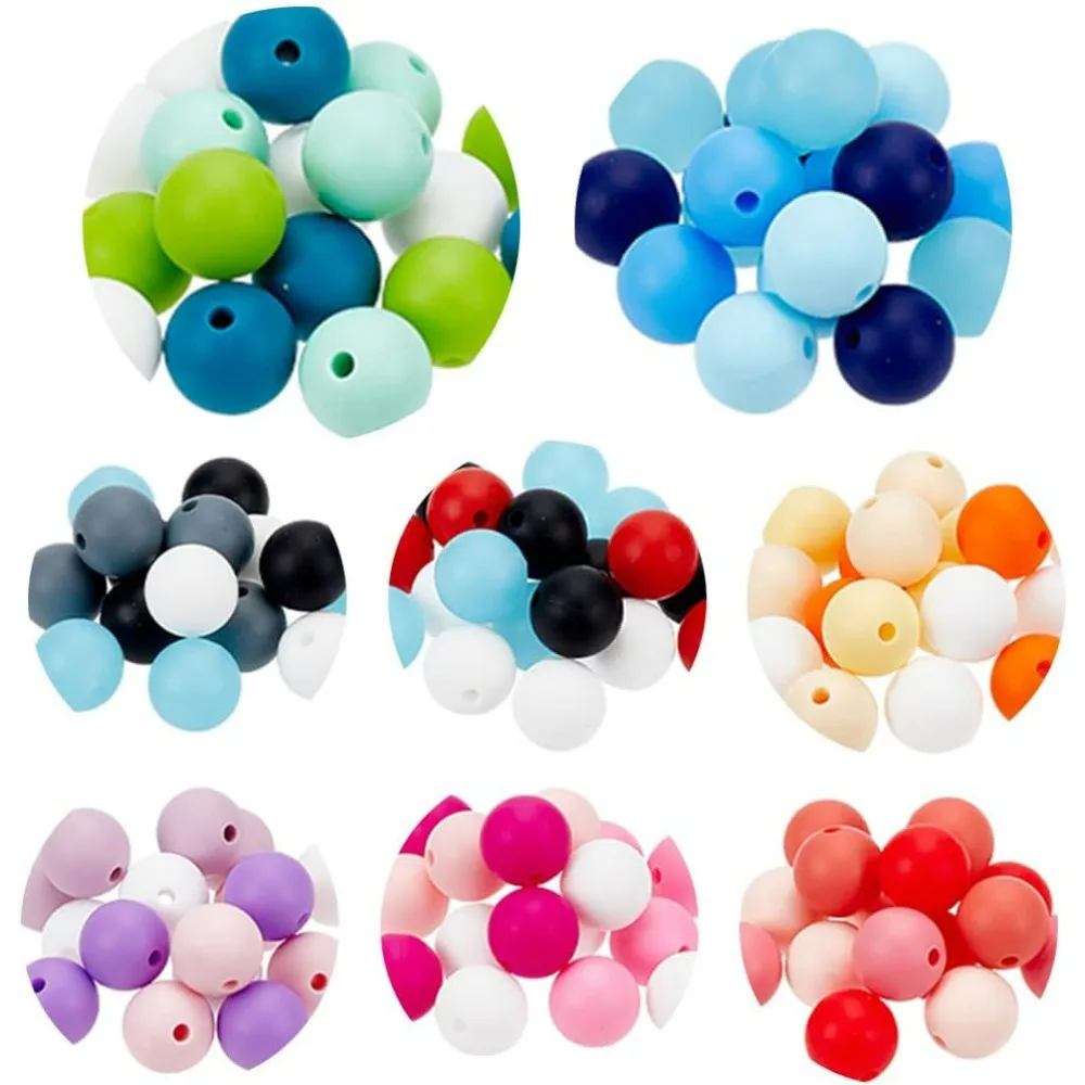 160pcs Silicone Beads 12mm Pen Bead Soft Silicone Focal Round Loose Bulk Rubber Beads for Phone Chain Jewelry