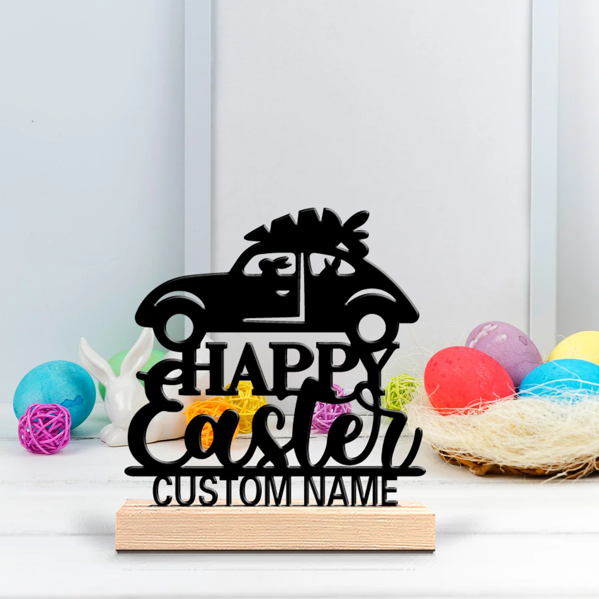 1pc Fun Personalized Custom Beetle car Metal Statues Wooden Base Wall Decor for Kitchen Dining Room Modern Rustic Home Style