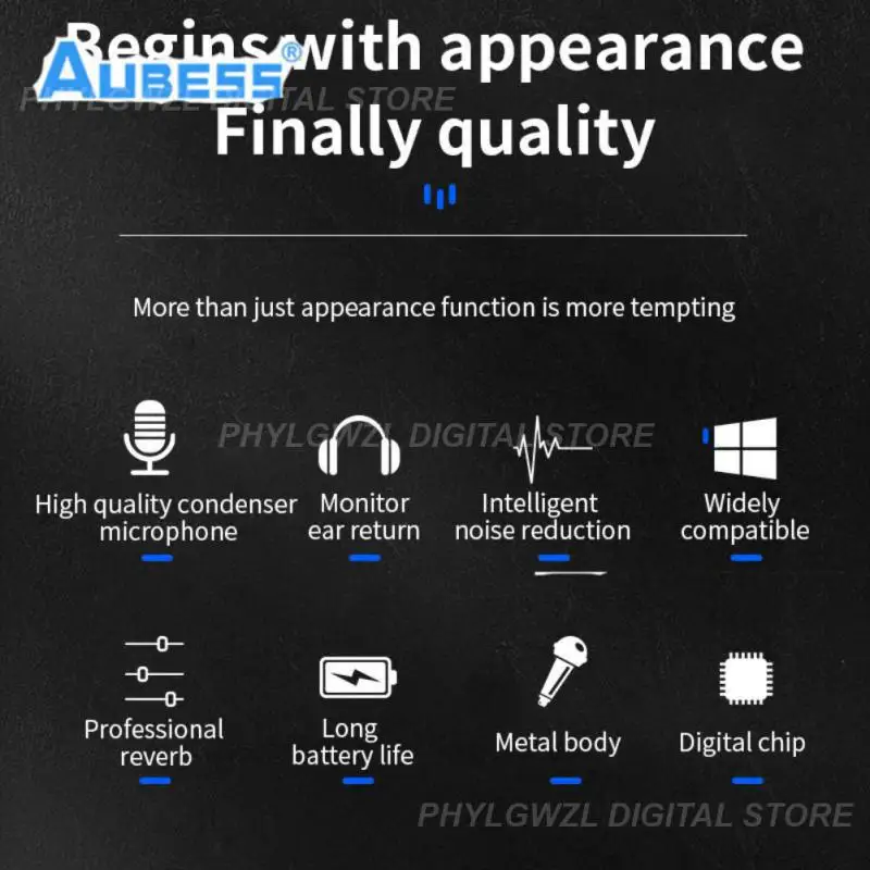 ميكروفون لاسلكي لا تشويه الملمس المعدني 260 جرام 400 مللي أمبير ميكروفون الكاريوكي ميكروفون متوافق