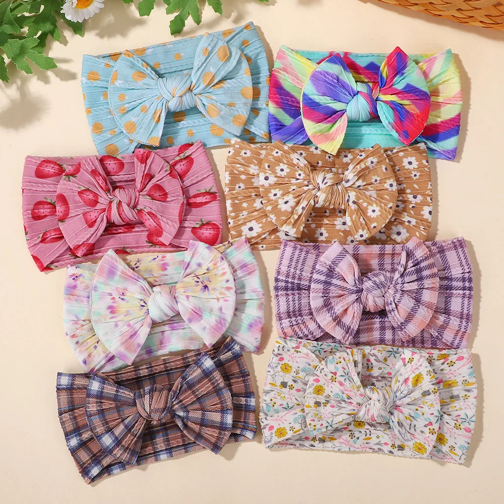 

5pcs Random Color Headband for Girls Elastic Knit Children Turban Baby Bows Soft Nylon Printing Kids Headwear Kids Accessories